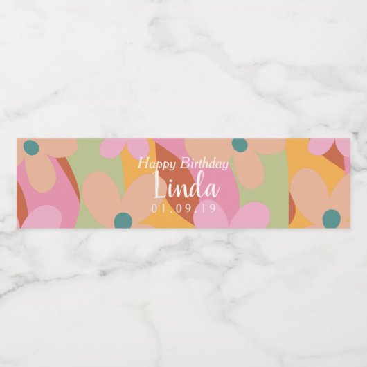 Groovy Bloemige Retro Gefeliciteerd Waterfles Etiket (Enkel label)