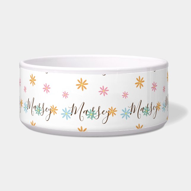 Groovy Bloemnaam Patroon      Voerbakje (Voorkant)