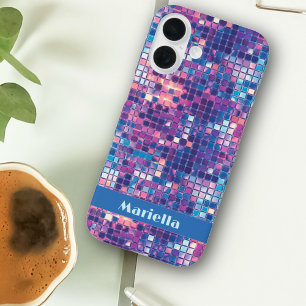 Groovy Blue & Paarse Discobal Gepersonaliseerd iPhone 16 Hoesje