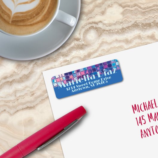 Groovy Blue & Paarse Discobal Gepersonaliseerd Etiket