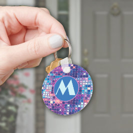 Groovy Blue & Paarse Discobal Gepersonaliseerd Sleutelhanger