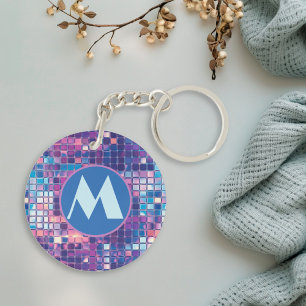 Groovy Blue & Paarse Discobal Gepersonaliseerd Sleutelhanger