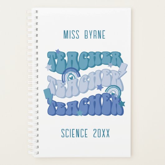 Groovy Blue Retro Teacher Planner (Voorkant)
