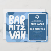 Groovy Blue Waves Star of David Custom Bar Mitzvah Kaart (Voorkant)