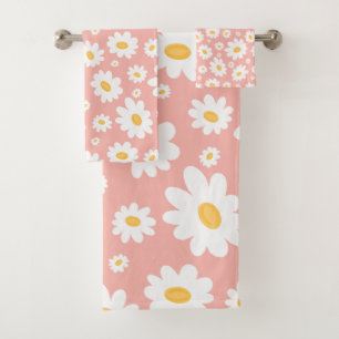 Groovy Blush Boho Daisy Bloementuin Patroon Bad Handdoek