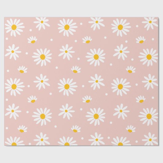Groovy Blush Boho Daisy Bloementuin Patroon Cadeaupapier (Vlak)