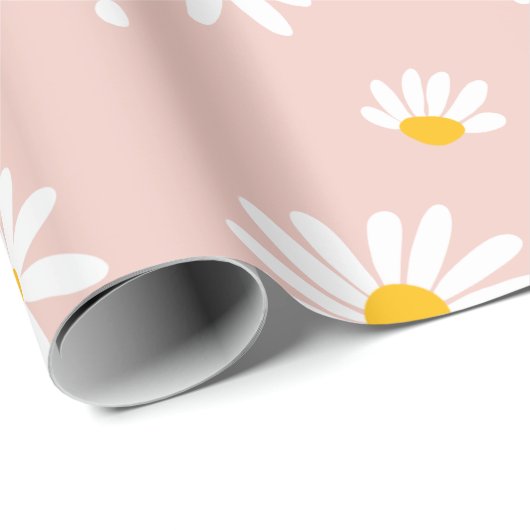 Groovy Blush Boho Daisy Bloementuin Patroon Cadeaupapier (Rol Hoek)