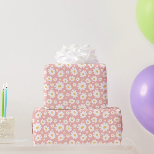 Groovy Blush Boho Daisy Bloementuin Patroon Cadeaupapier (Feestgeschenken)