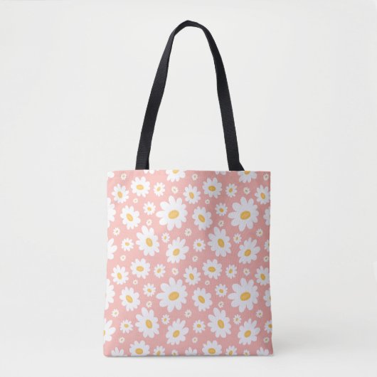 Groovy Blush Boho Daisy Bloementuin Patroon Draagtas (Voorkant)