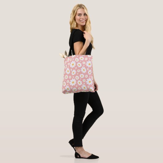 Groovy Blush Boho Daisy Bloementuin Patroon Draagtas (Op model)