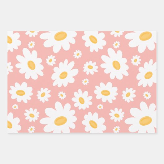 Groovy Blush Boho Daisy Bloementuin Patroon Inpakpapier Vel (Voorkant 2)