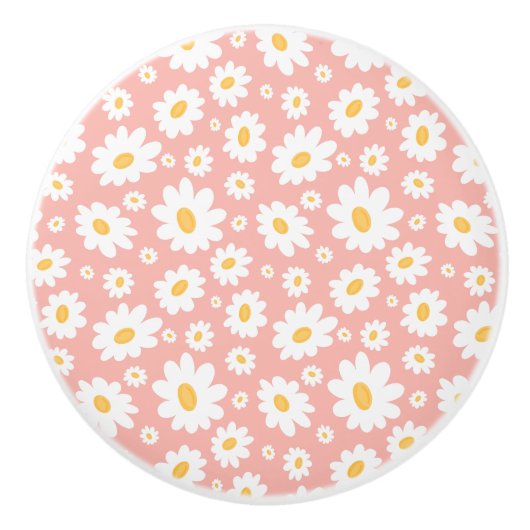 Groovy Blush Boho Daisy Bloementuin Patroon Keramische Knop (Voorkant)