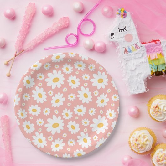 Groovy Blush Boho Daisy Bloementuin Patroon Papieren Bordje (Feest)
