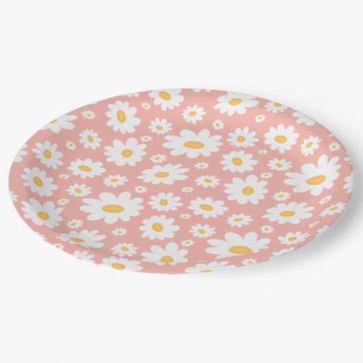 Groovy Blush Boho Daisy Bloementuin Patroon Papieren Bordje (Gekanteld)