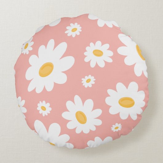 Groovy Blush Boho Daisy Bloementuin Patroon Rond Kussen (Achterkant)