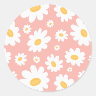 Groovy Blush Boho Daisy Bloementuin Patroon Ronde Sticker