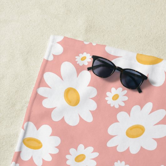 Groovy Blush Boho Daisy Bloementuin Patroon Strandlaken (In situ)