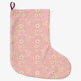 Groovy Blush Boho Madeliefje Bloem Tuin Patroon Wr Grote Kerstsok
