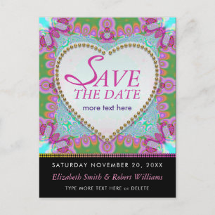 Groovy Bohemian Hippy Save the Date Black Briefkaa Aankondigingskaart