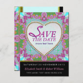 Groovy Bohemian Hippy Save the Date Black Briefkaa Aankondigingskaart (Voorkant / Achterkant)