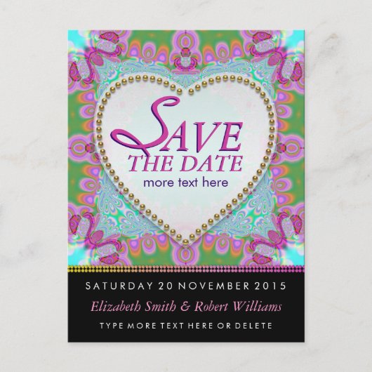 Groovy Bohemian Hippy Save the Date Black Briefkaa Aankondigingskaart (Voorkant)