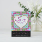 Groovy Bohemian Hippy Save the Date Black Briefkaa Aankondigingskaart (Staand voorkant)