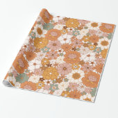 Groovy Boho 70s bloemen patroon Cadeaupapier (Uitgerold)
