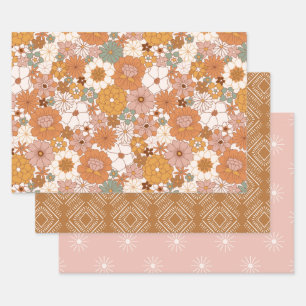 Groovy Boho 70s bloemen patroon Inpakpapier Vel
