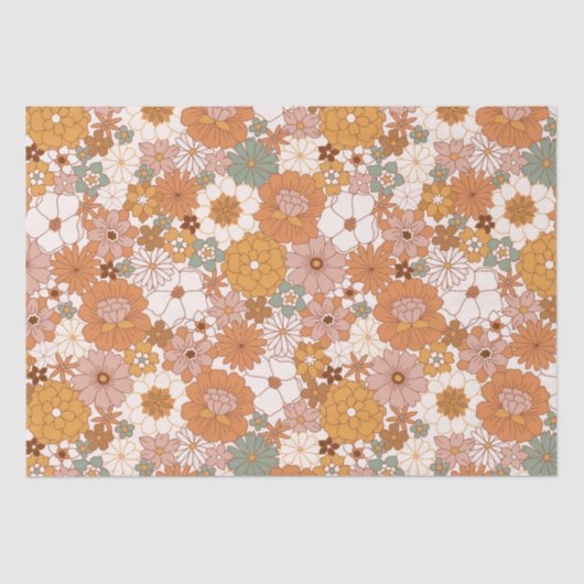 Groovy Boho 70s bloemen patroon Tissuepapier (Voorkant)