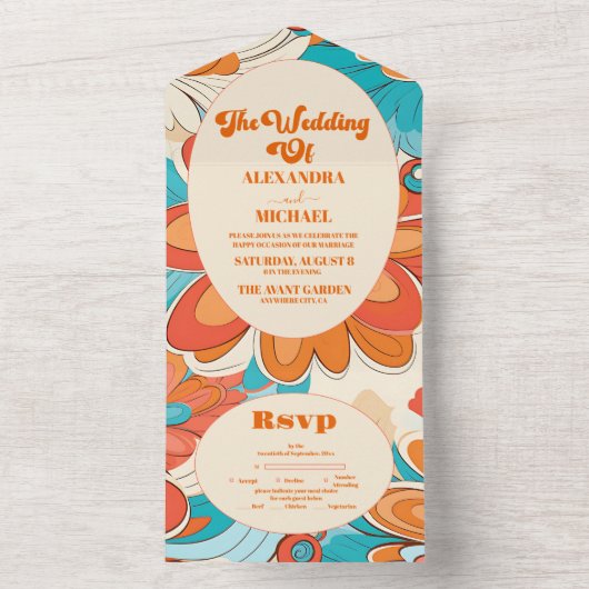 Groovy Boho Beachy Fun Vibes Bruiloft All In One Uitnodiging (Binnen)