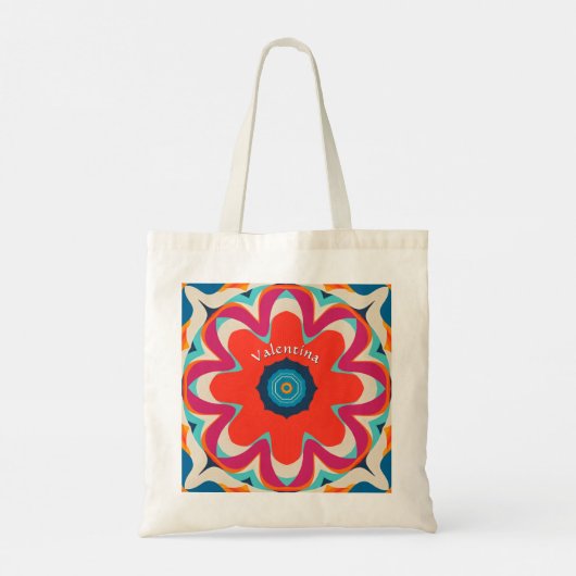 Groovy Boho Bloem Kleurrijk Gepersonaliseerd Tote Bag (Achterkant)