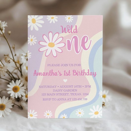 Groovy Boho Daisy 1e Verjaardag uitnodiging