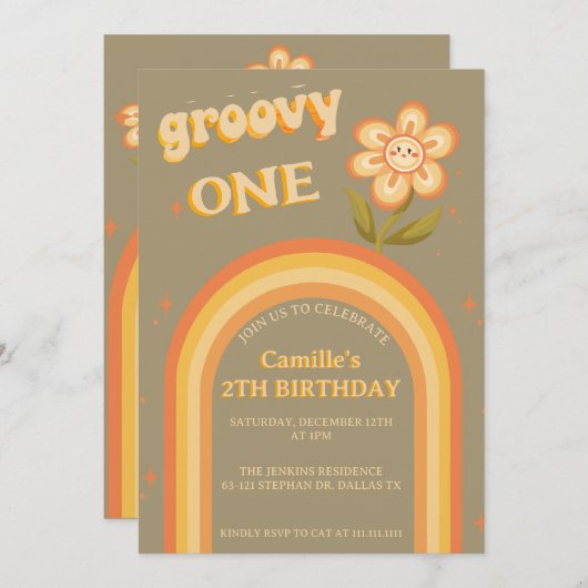 Groovy boho daisy regenboog verjaardag kaart (Voorkant / Achterkant)