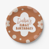 Groovy Boho Daisy Retro Meisje 1e Verjaardagsfeest Papieren Bordje (Voorkant)