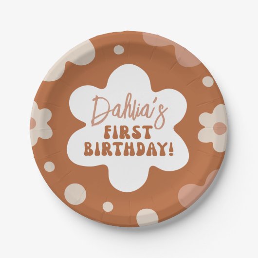 Groovy Boho Daisy Retro Meisje 1e Verjaardagsfeest Papieren Bordje (Voorkant)