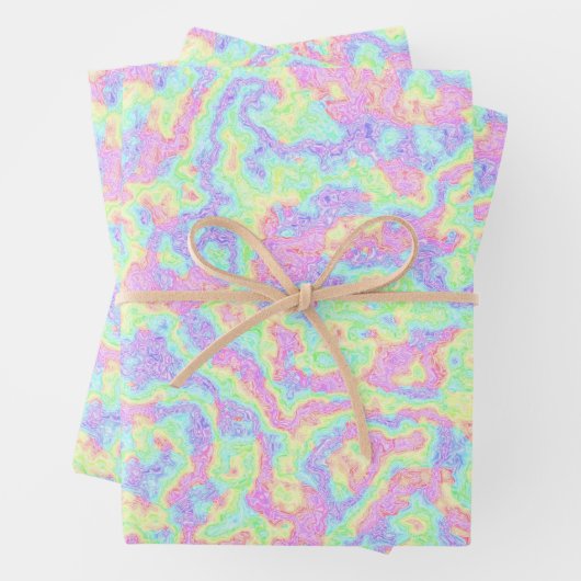 Groovy Boho Hippie Bright Pastel Regenboog Marmer Inpakpapier Vel (In situ)