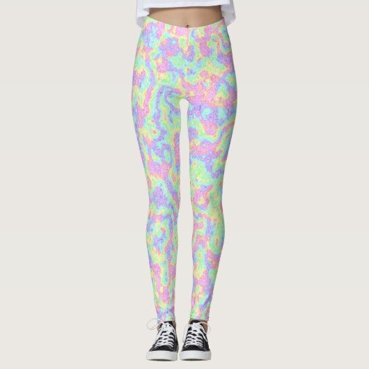 Groovy Boho Hippie Bright Pastel Regenboog Marmer Leggings (Voorkant)