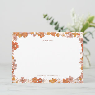 Groovy Boho Oranje Bloemige Baby Shower Aangepast Bedankkaart