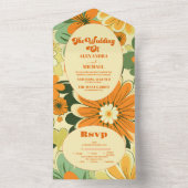 Groovy Boho Retro Bloemen Bruiloft All In One Uitnodiging (Binnen)
