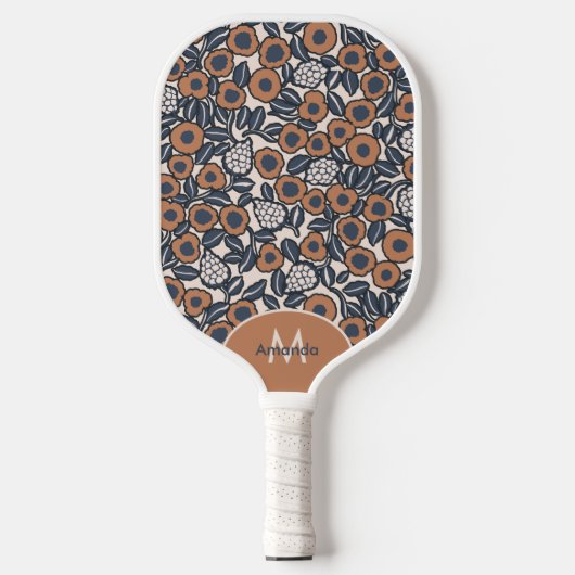 Groovy Boho Retro Floral Hippie Modern Monogram Pickleball Paddle (Voorkant)