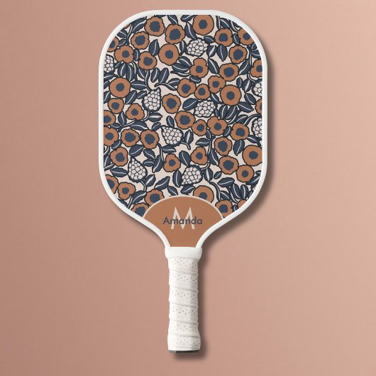 Groovy Boho Retro Floral Hippie Modern Monogram Pickleball Paddle