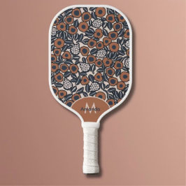 Groovy Boho Retro Floral Hippie Modern Monogram Pickleball Paddle