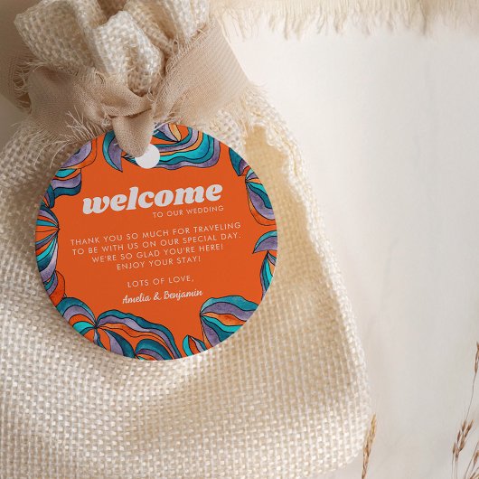 Groovy Boho Retro Sinaasappel Golvende Monogram Br Bedankjes Labels