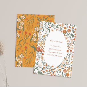 Groovy Boho Sinaasappel Wildflower Moving Nieuw ad Aankondiging