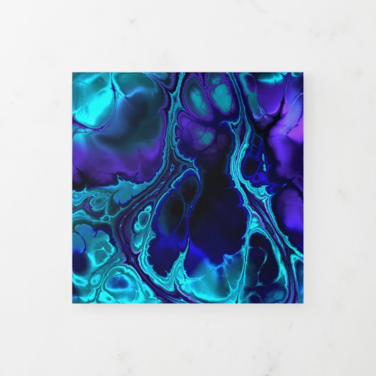 Groovy Boho Vibrant Blauw Monochroom Fractal Marme Drieluik Kaart (Cover)
