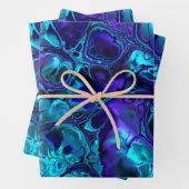 Groovy Boho Vibrant Blauw Monochroom Fractal Marme Inpakpapier Vel (In situ)