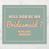 Groovy Bold Blauw Roze Rood Bruidsmeisje Voorstel Sparkling Wijnetiket (Enkel label)