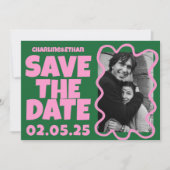Groovy Bold Groen Roze Rood Funky Save The Date (Voorkant)