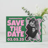 Groovy Bold Groen Roze Rood Funky Save The Date (Staand voorkant)