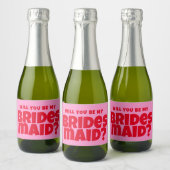 Groovy Bold Rood Roze Bruidsmeisje Voorstel Sparkling Wijnetiket (Flessen)